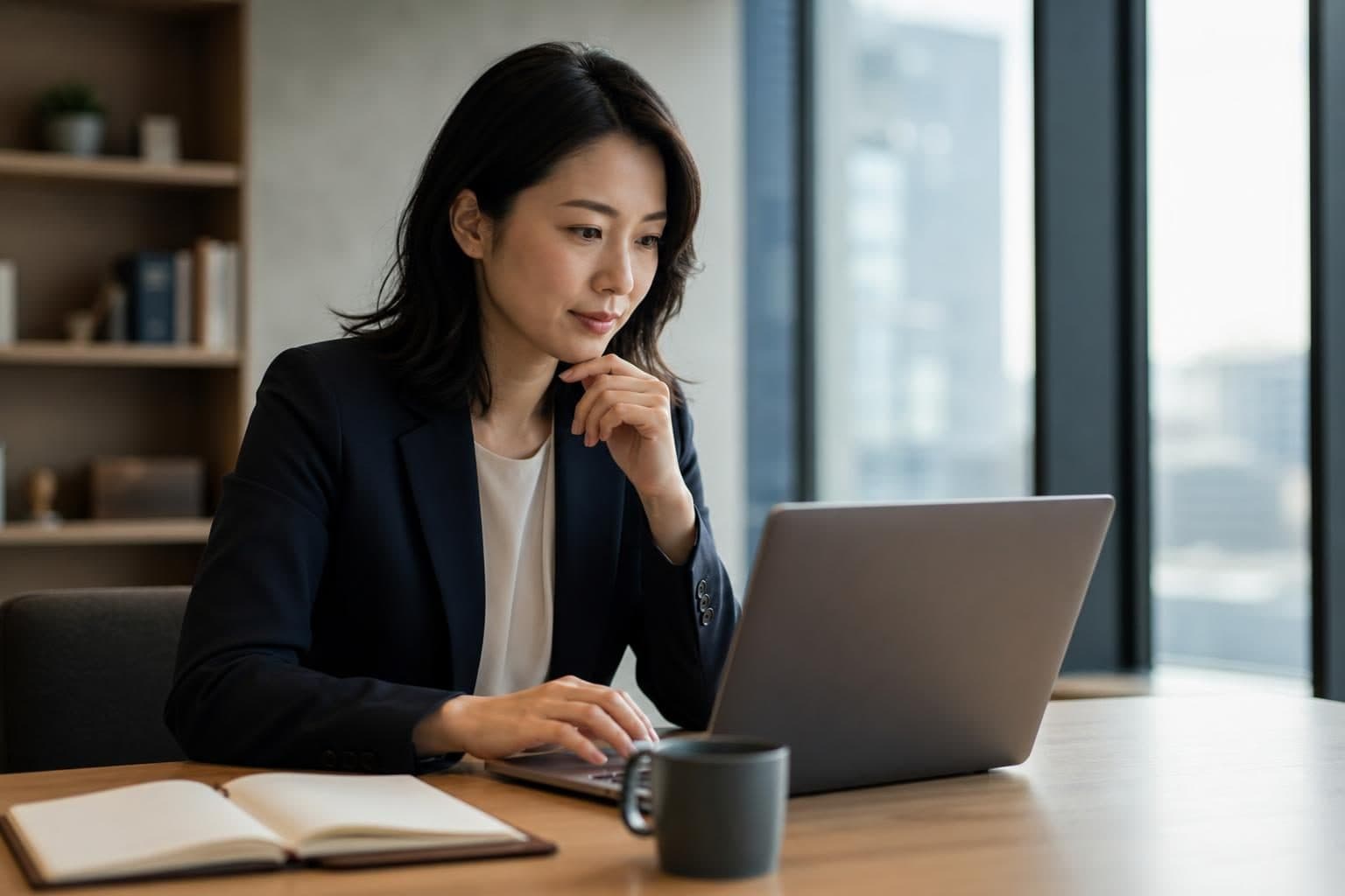 ノートPCに集中する日本人ビジネスパーソン